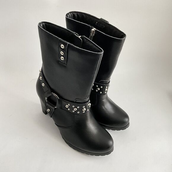 Ride Tecs Biker Studded Heeled Boots with Harness Black 9 - Picture 12 of 13